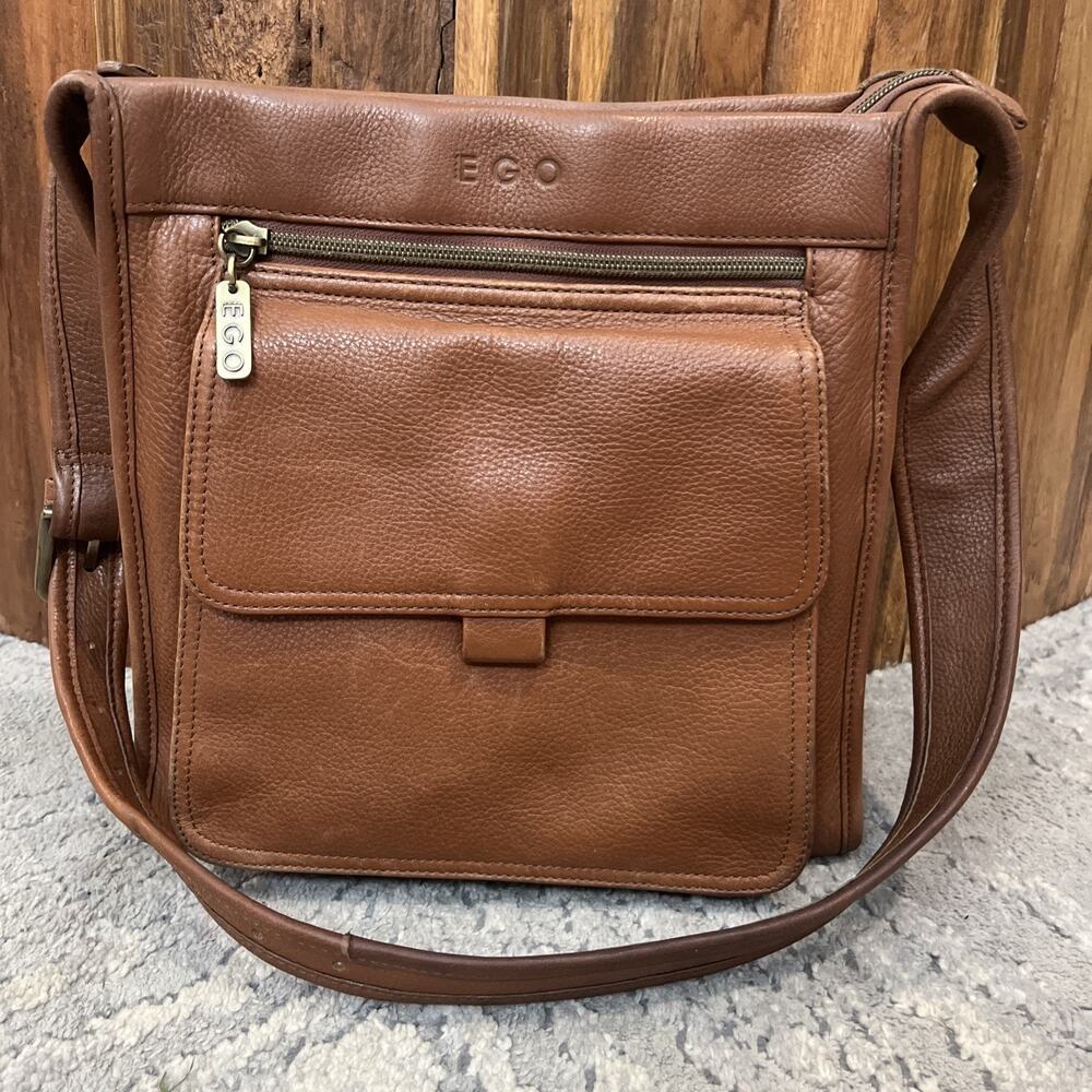 AUTHENTIC EGO PURSE Messenger Bag Brown PEBBLE  LEATHER SHOULDER Bag